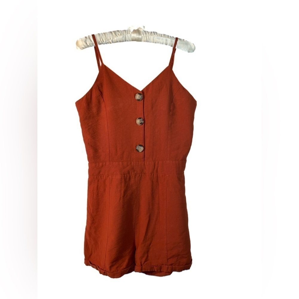 Shein Button Front ROMPER Fun Fantastic Solid Cami Playsuit Rustic Brown Size L
